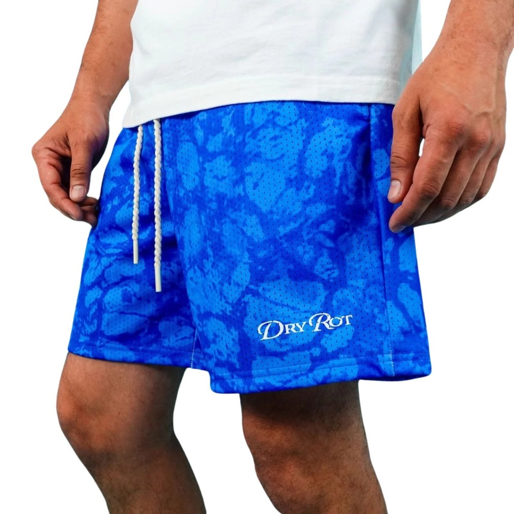 Dry Rot Mens Blue Marble Mesh Basketball Shorts Rope Drawstring Streetwear